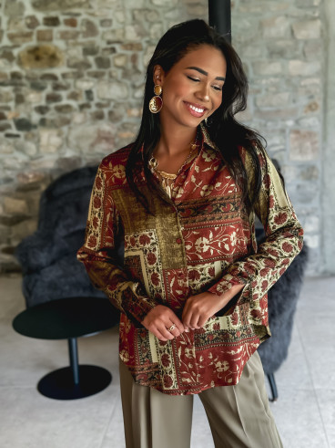 Chemise à motifs Niraya - Kaki/Brique