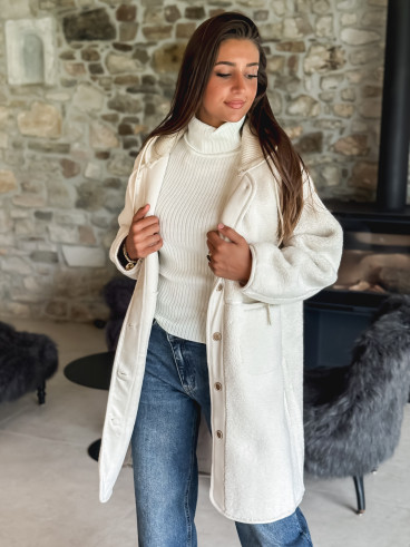 Manteau long teddy Danaëlle - Ecru