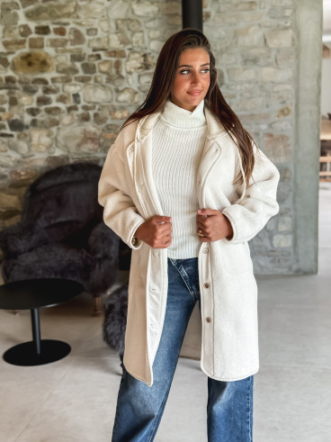 Manteau long teddy Danaëlle - Ecru