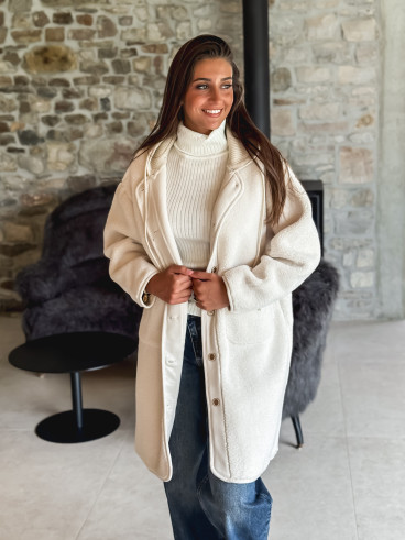 Manteau long teddy Danaëlle - Ecru