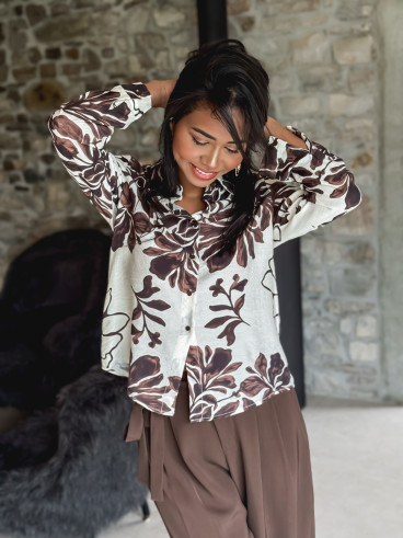 Chemise à motifs Jaimie - Ecru/Chocolat