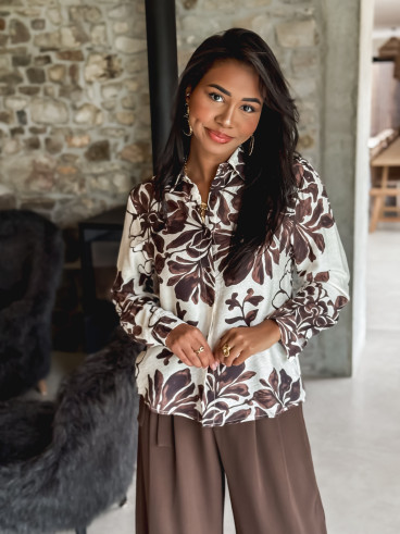 Chemise à motifs Jaimie - Ecru/Chocolat