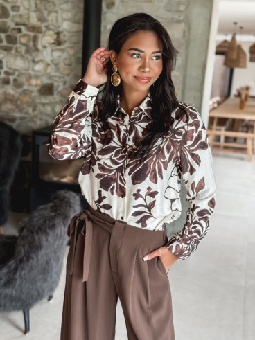 Chemise à motifs Jaimie - Ecru/Chocolat
