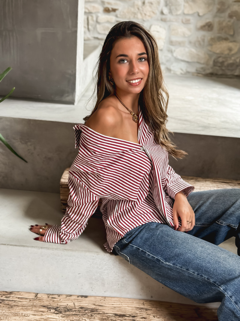 Chemise lignée Ingrid - Bordeaux/Blanc