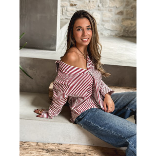 Chemise lignée Ingrid - Bordeaux/Blanc