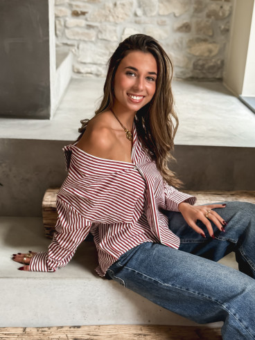 Chemise lignée Ingrid - Bordeaux/Blanc