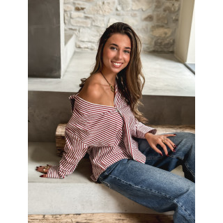 Chemise lignée Ingrid - Bordeaux/Blanc