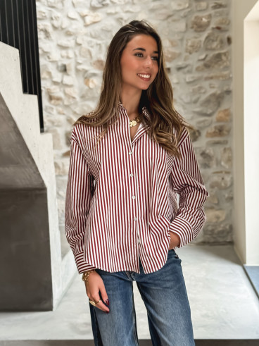 Chemise lignée Ingrid - Bordeaux/Blanc