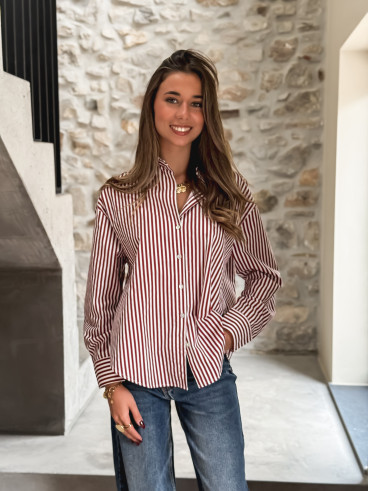Chemise lignée Ingrid - Bordeaux/Blanc