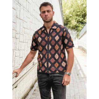 Chemise en crochet Naël - Noir/Camel
