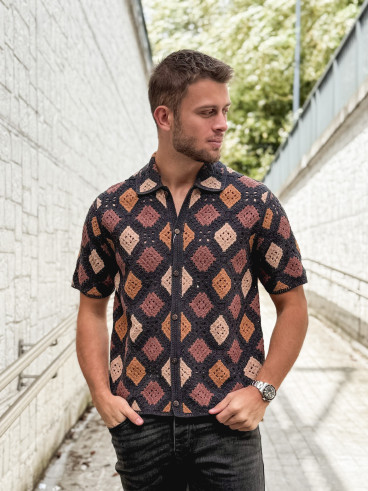 Chemise en crochet Naël - Noir/Camel