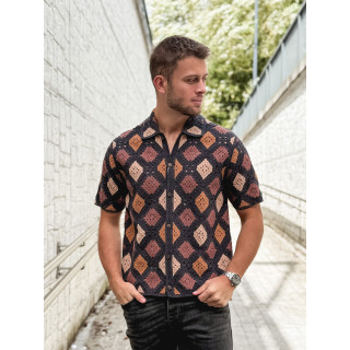 Chemise en crochet Naël - Noir/Camel