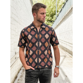 Chemise en crochet Naël - Noir/Camel