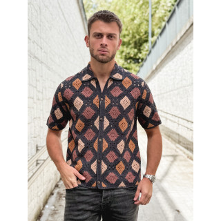 Chemise en crochet Naël - Noir/Camel