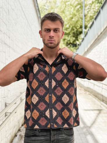 Chemise en crochet Naël - Noir/Camel