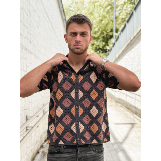 Chemise en crochet Naël - Noir/Camel