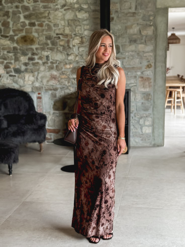 Robe longue à fleurs Auralys - Marron