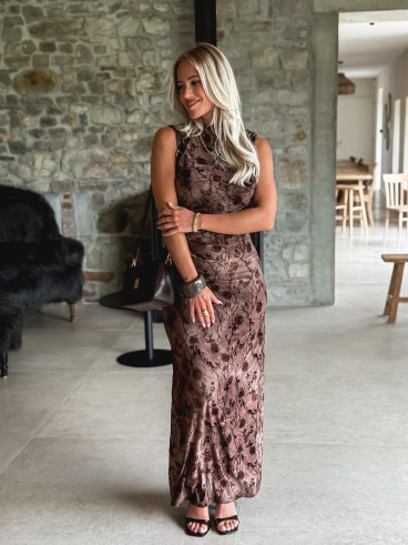 Robe longue à fleurs Auralys - Marron