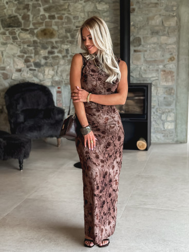 Robe longue à fleurs Auralys - Marron