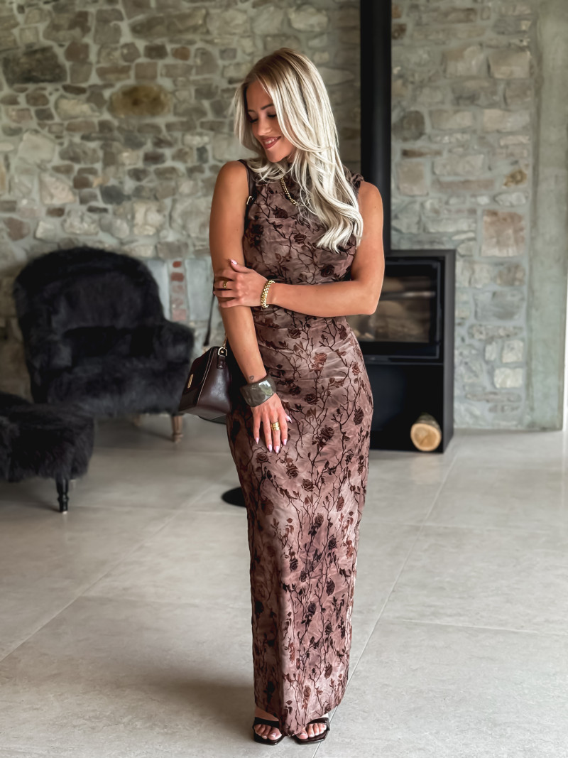 Robe longue à fleurs Auralys - Marron