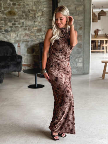 Robe longue à fleurs Auralys - Marron