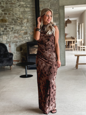Robe longue à fleurs Auralys - Marron