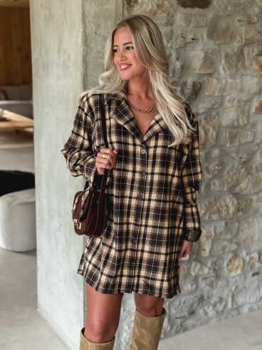 Robe à carreaux Mélissande - Chocolat/Beige