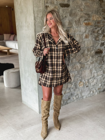 Robe à carreaux Mélissande - Chocolat/Beige