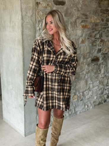 Robe à carreaux Mélissande - Chocolat/Beige
