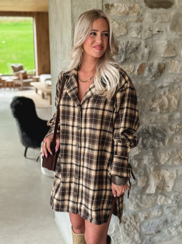 Robe à carreaux Mélissande - Chocolat/Beige