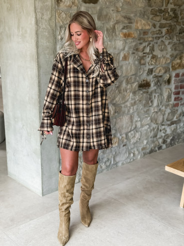 Robe à carreaux Mélissande - Chocolat/Beige