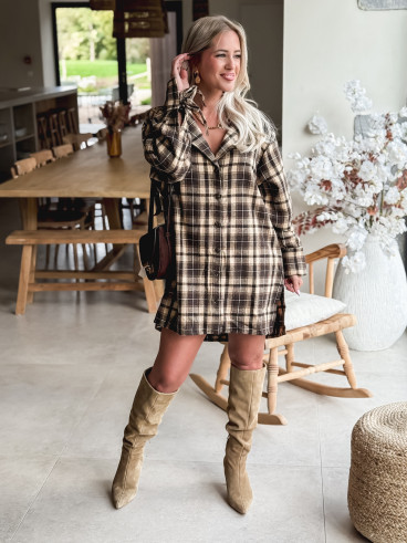 Robe à carreaux Mélissande - Chocolat/Beige