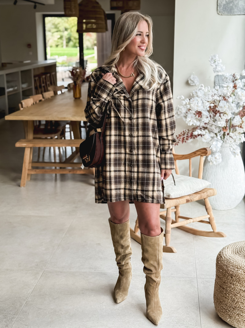 Robe à carreaux Mélissande - Chocolat/Beige
