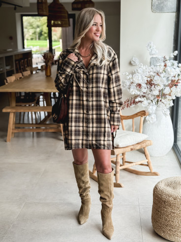 Robe à carreaux Mélissande - Chocolat/Beige