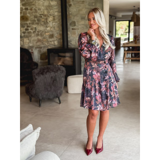 Robe courte à fleurs Nélaya - Bleu/Rose