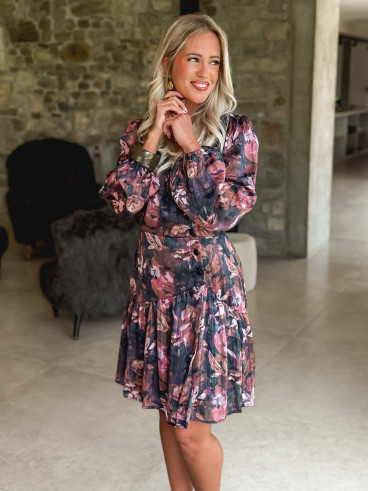 Robe courte à fleurs Nélaya - Bleu/Rose