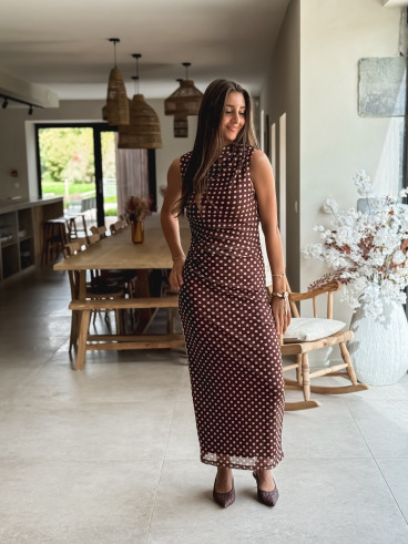 Robe longue à pois - Chocolat