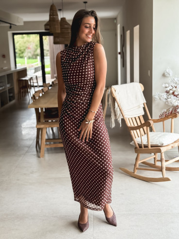 Robe longue à pois - Chocolat