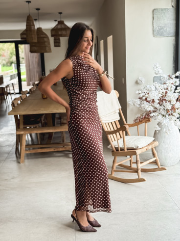 Robe longue à pois - Chocolat