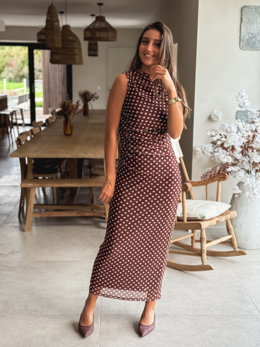 Robe longue à pois - Chocolat