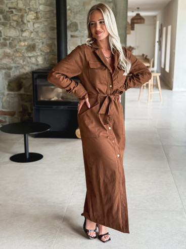 Robe longue en suédine Thess - Camel