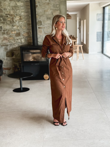 Robe longue en suédine Thess - Camel