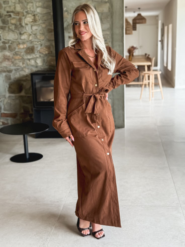 Robe longue en suédine Thess - Camel