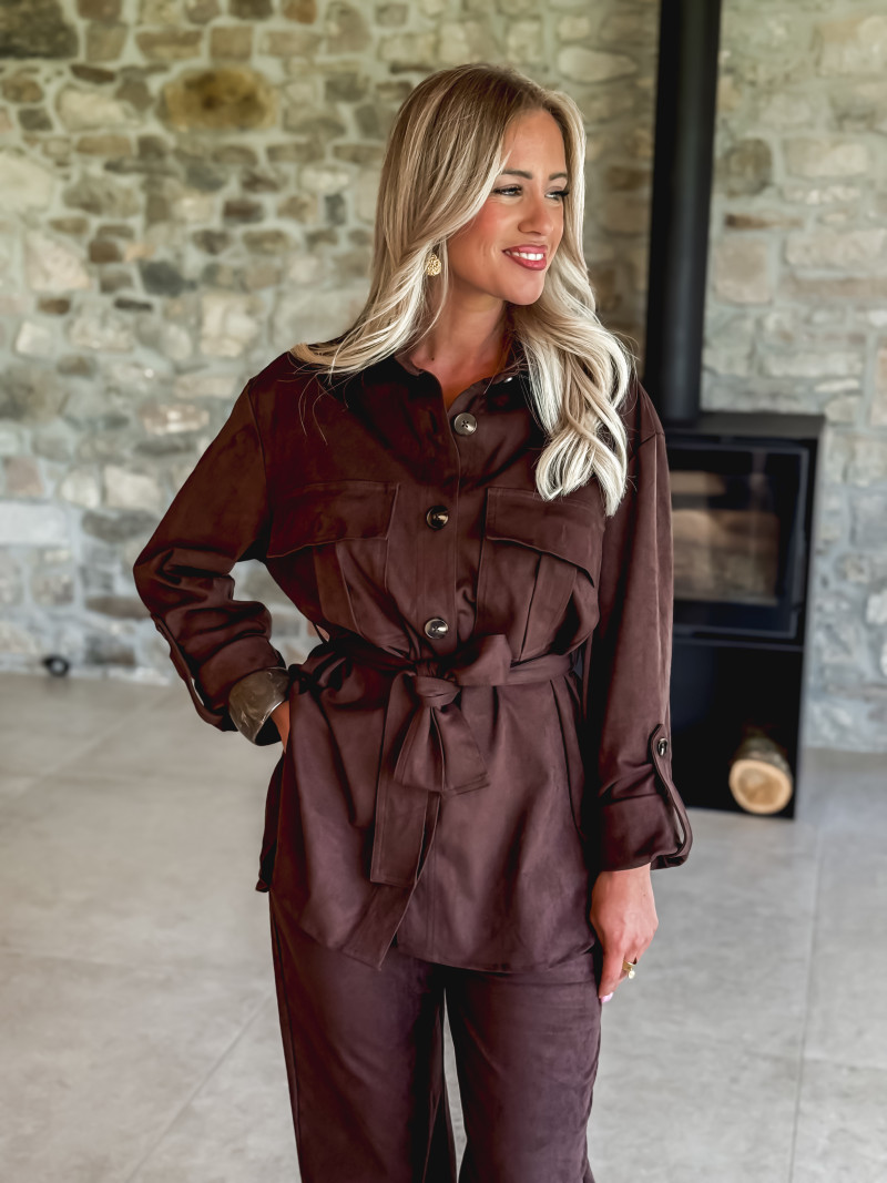 Chemise longue en suédine Myrelle - Chocolat