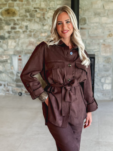 Chemise longue en suédine Myrelle - Chocolat