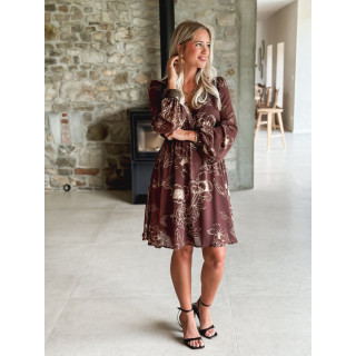Robe courte à fleurs Zoia - Chocolat/Beige