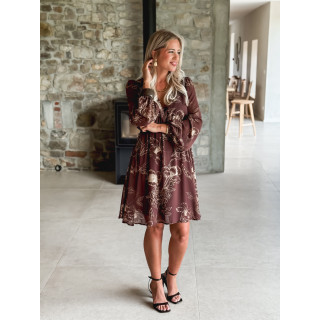 Robe courte à fleurs Zoia - Chocolat/Beige
