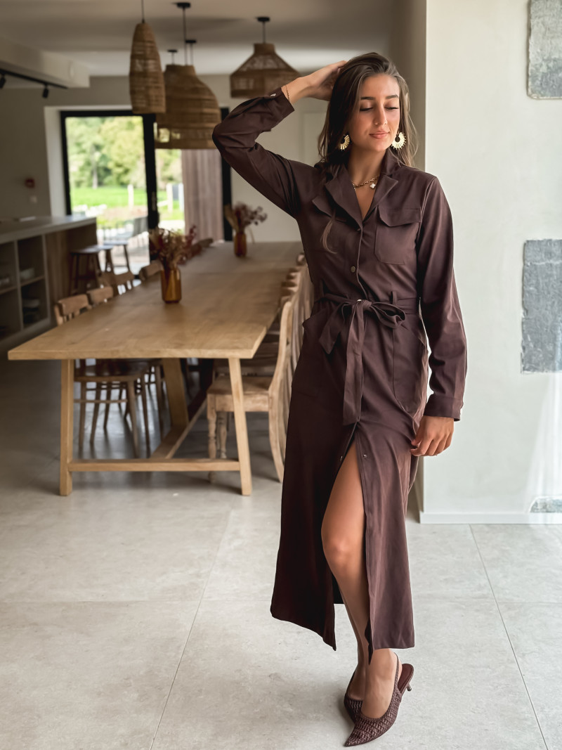 Robe longue en suédine Thess - Chocolat