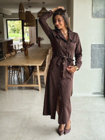 Robe longue en suédine Thess - Chocolat