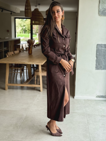 Robe longue en suédine Thess - Chocolat
